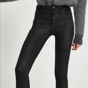 Zara black wax coated skinny jeans